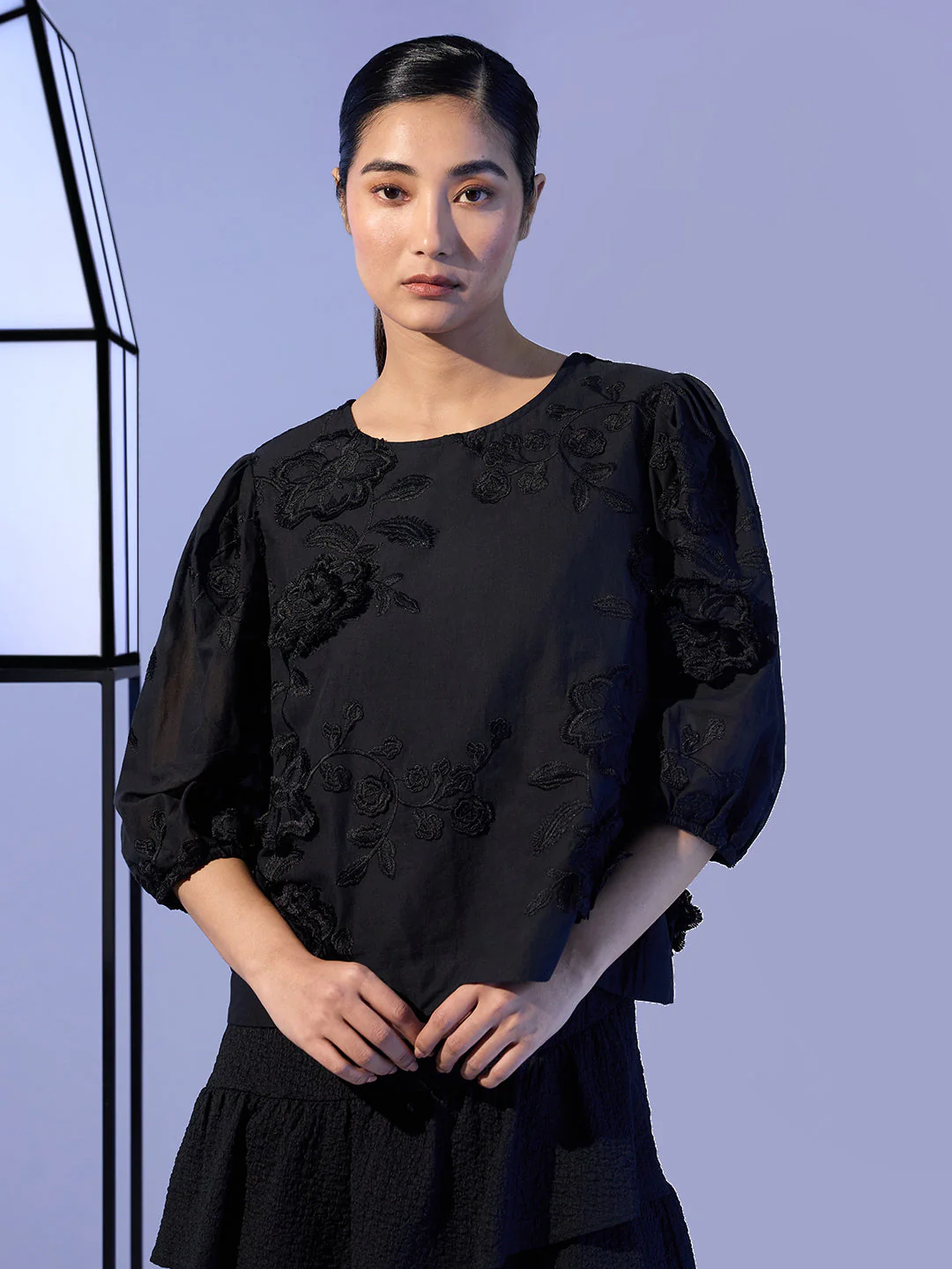 EDIT Embroidered Puff Sleeves Top - Image 2