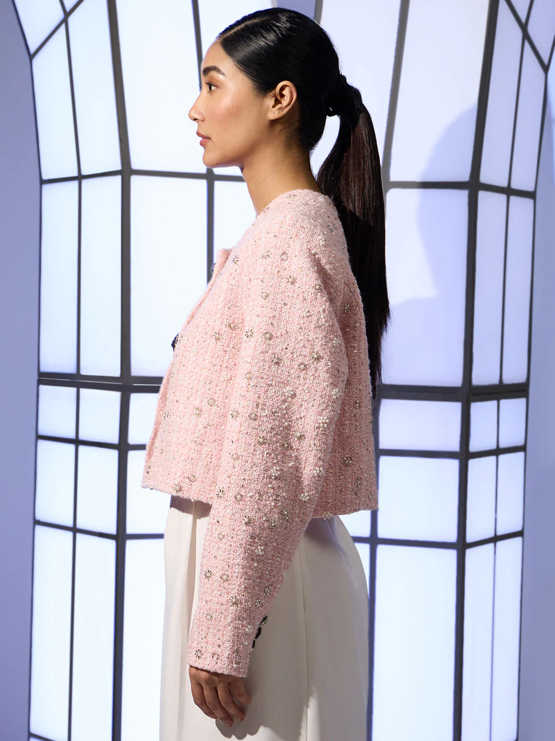EDIT Pink Embellished Tweed Jacket - Image 3