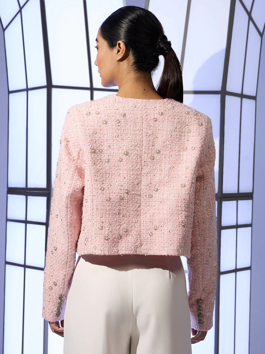 EDIT Pink Embellished Tweed Jacket - Image 4