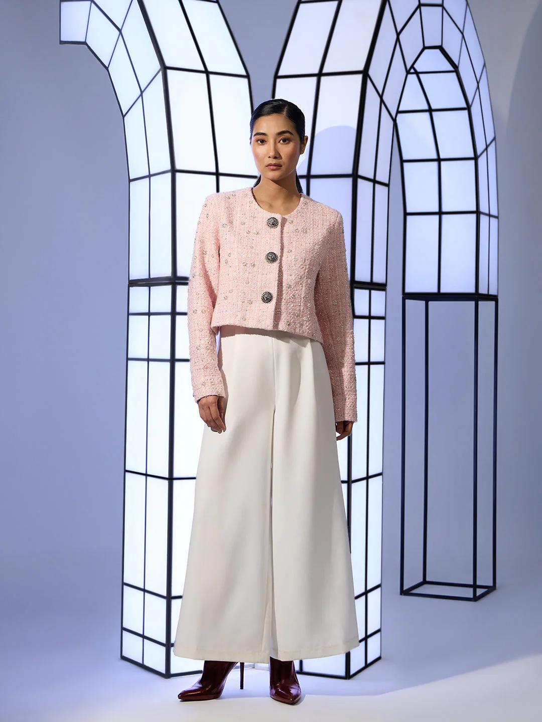EDIT Pink Embellished Tweed Jacket - Image 5