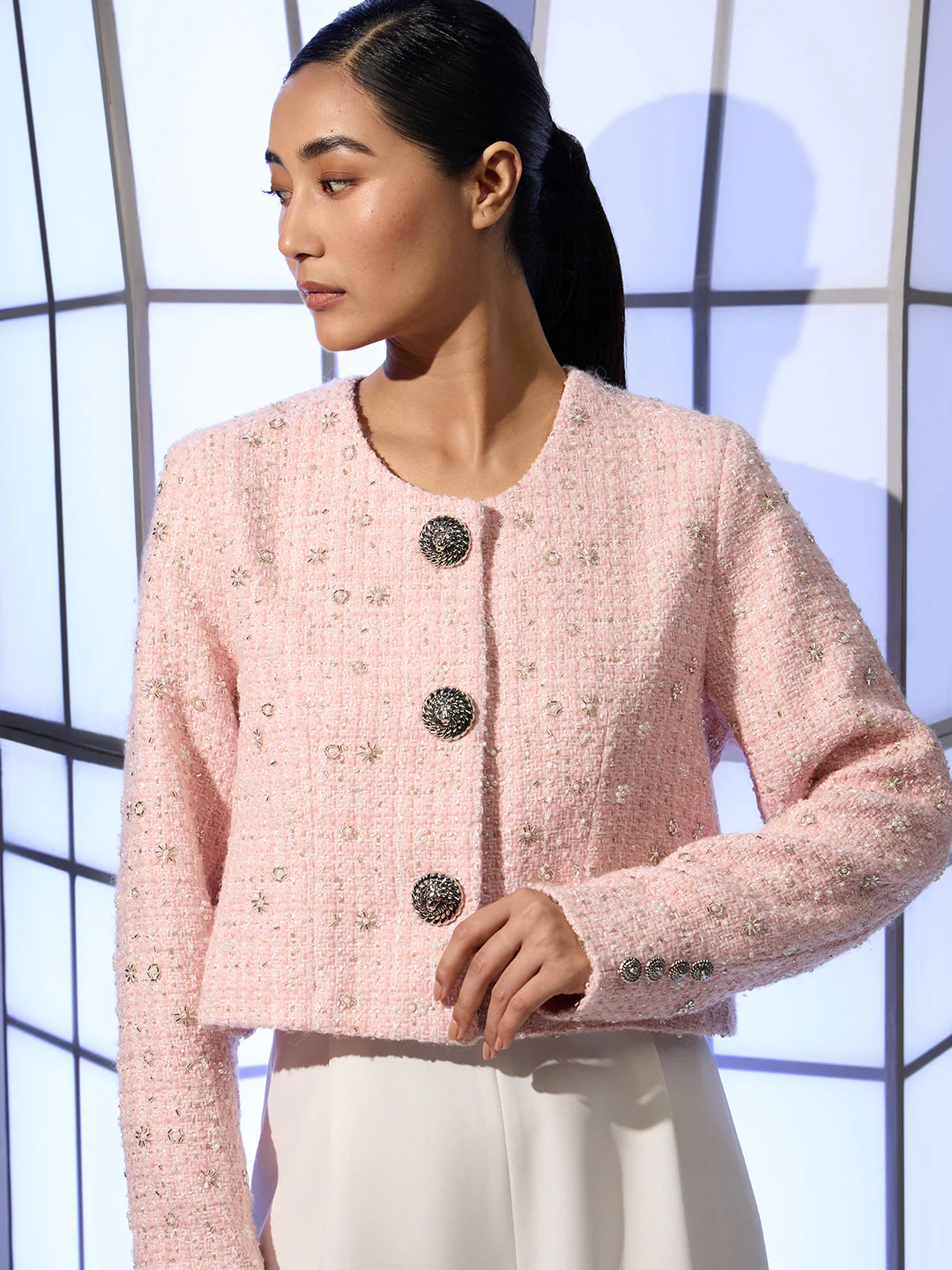 EDIT Pink Embellished Tweed Jacket - Image 6