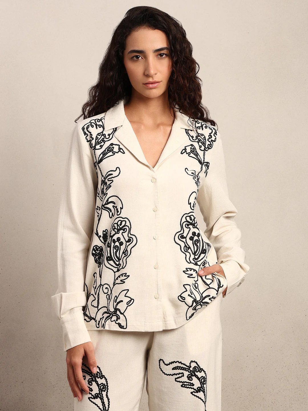 Black Cording V-Neck Shirt - Image 2