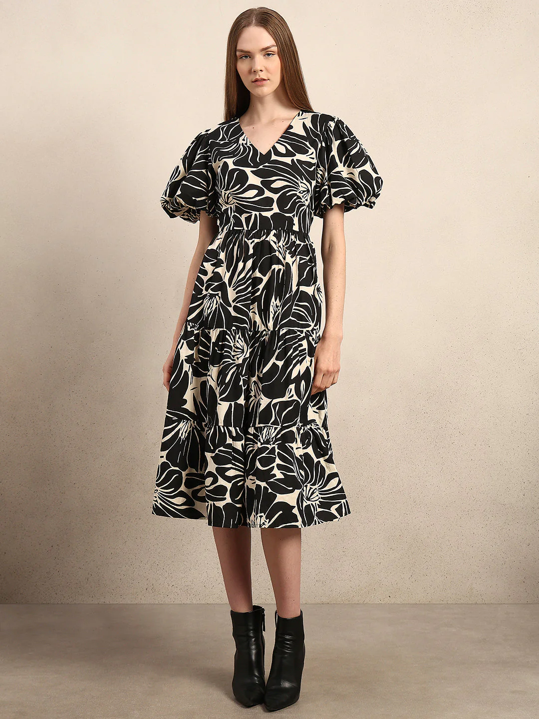 Floral V-Neck Midi Dress - Image 2