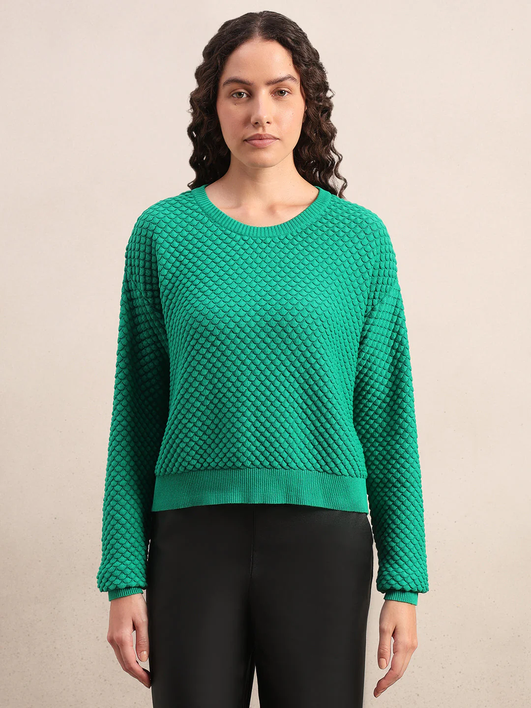 Green Textured Cotton Pullover - Image 2