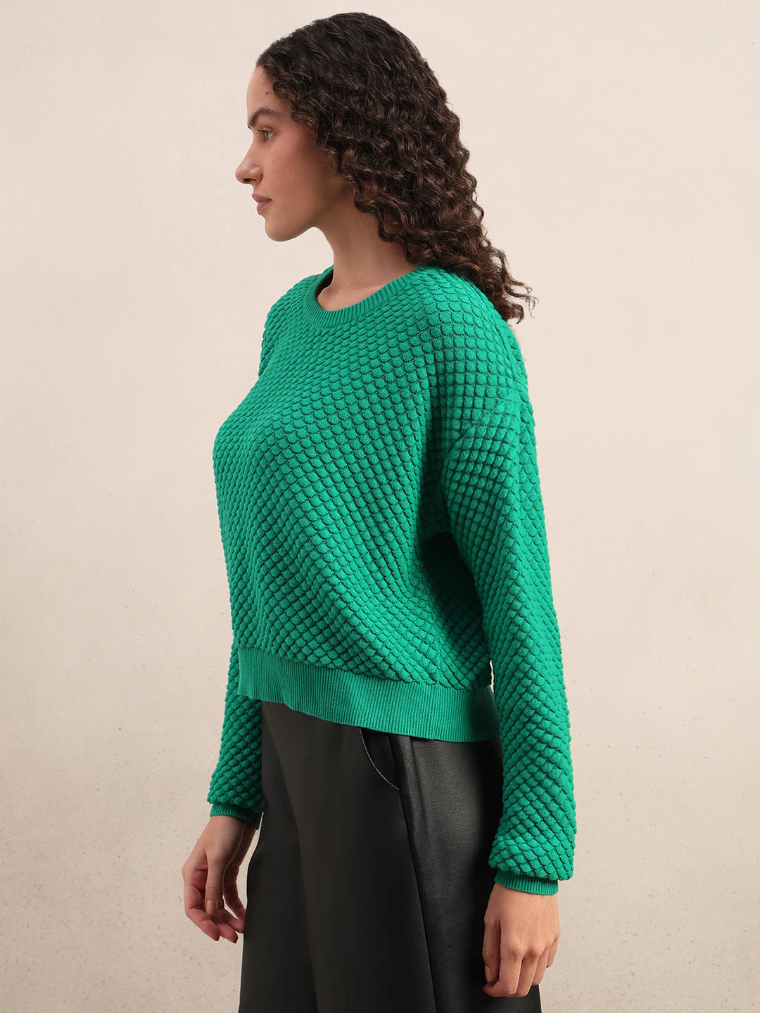 Green Textured Cotton Pullover - Image 3