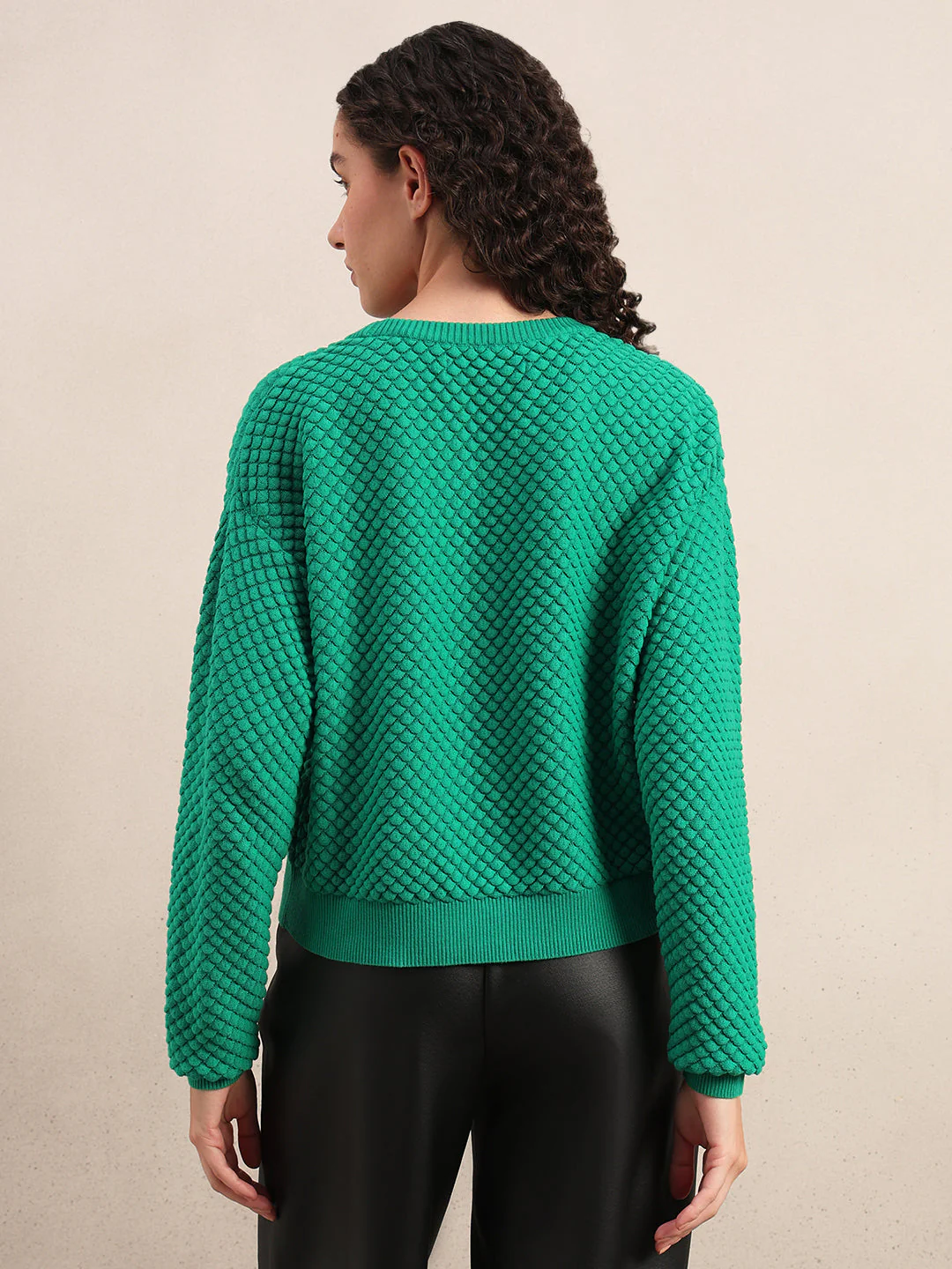 Green Textured Cotton Pullover - Image 4