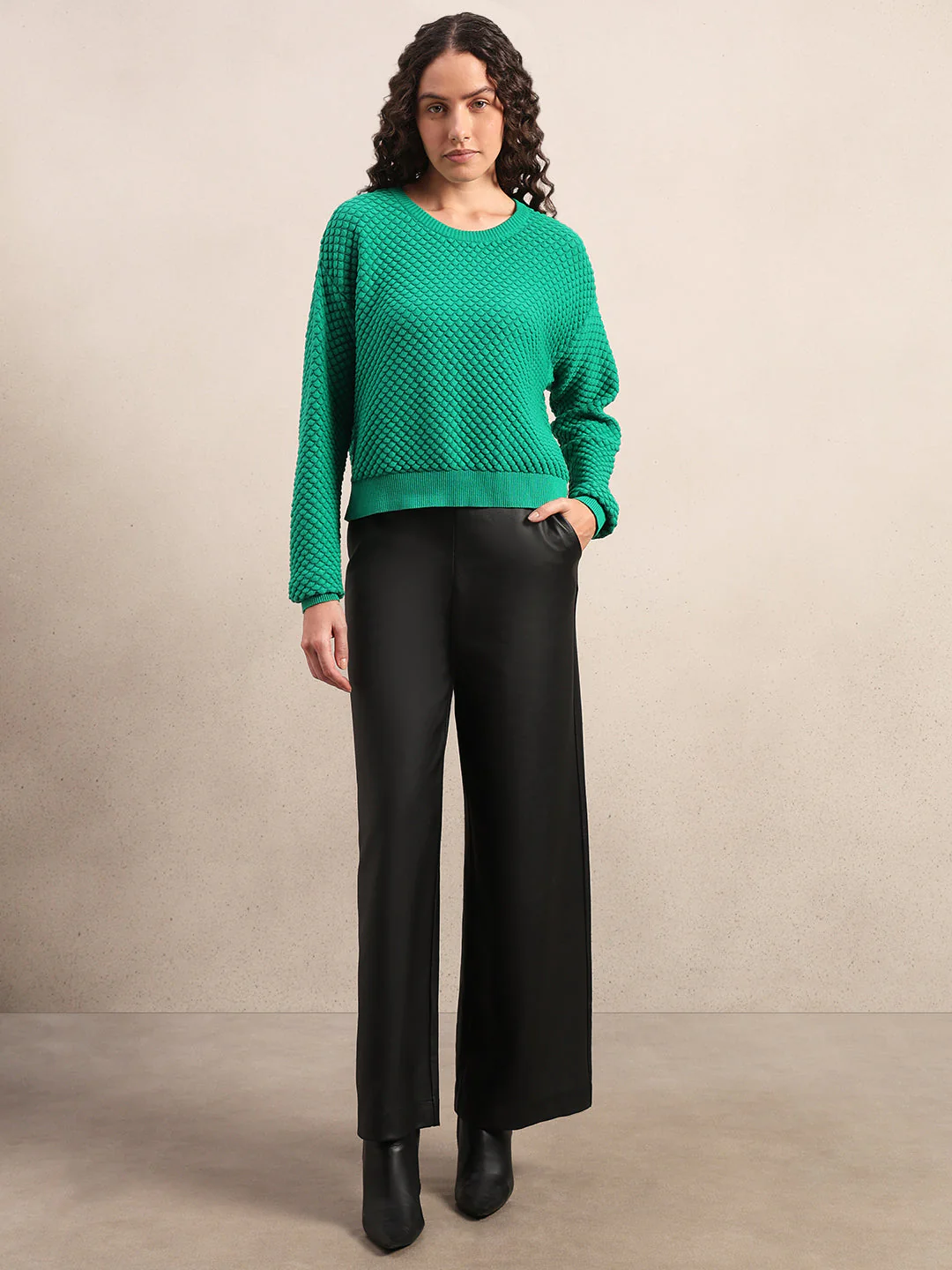 Green Textured Cotton Pullover - Image 5