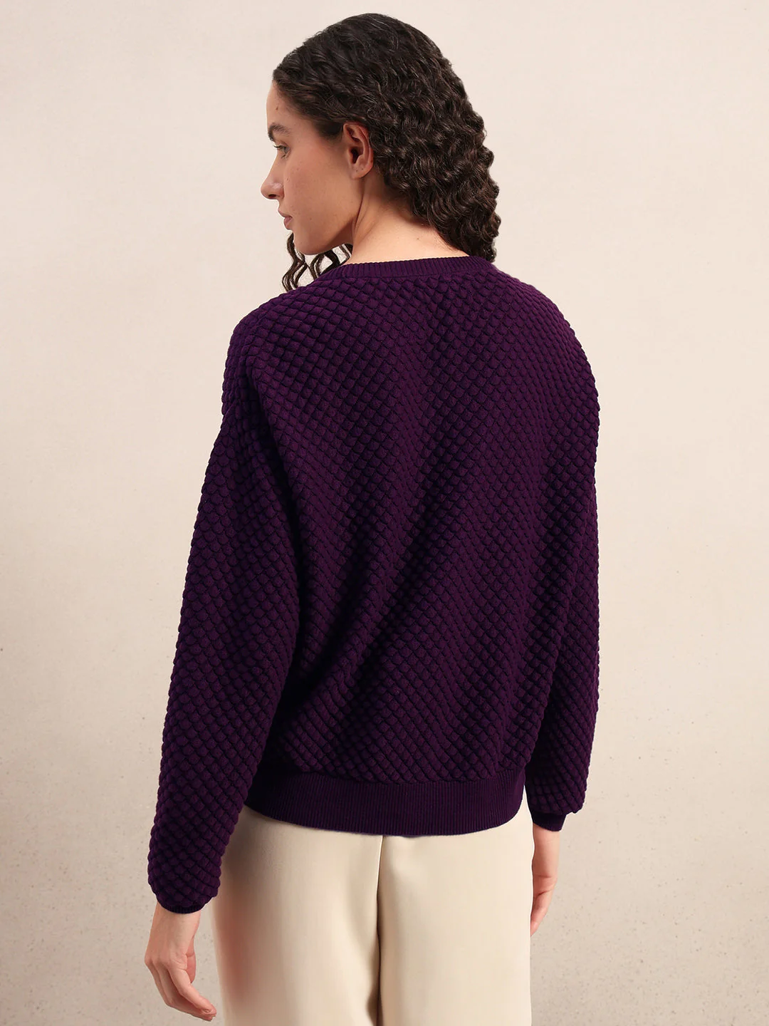 Dark Purple Textured Cotton Pullover - Image 4
