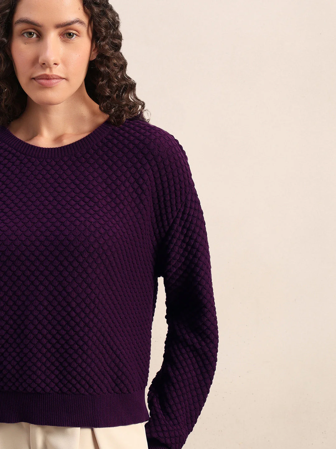 Dark Purple Textured Cotton Pullover - Image 6