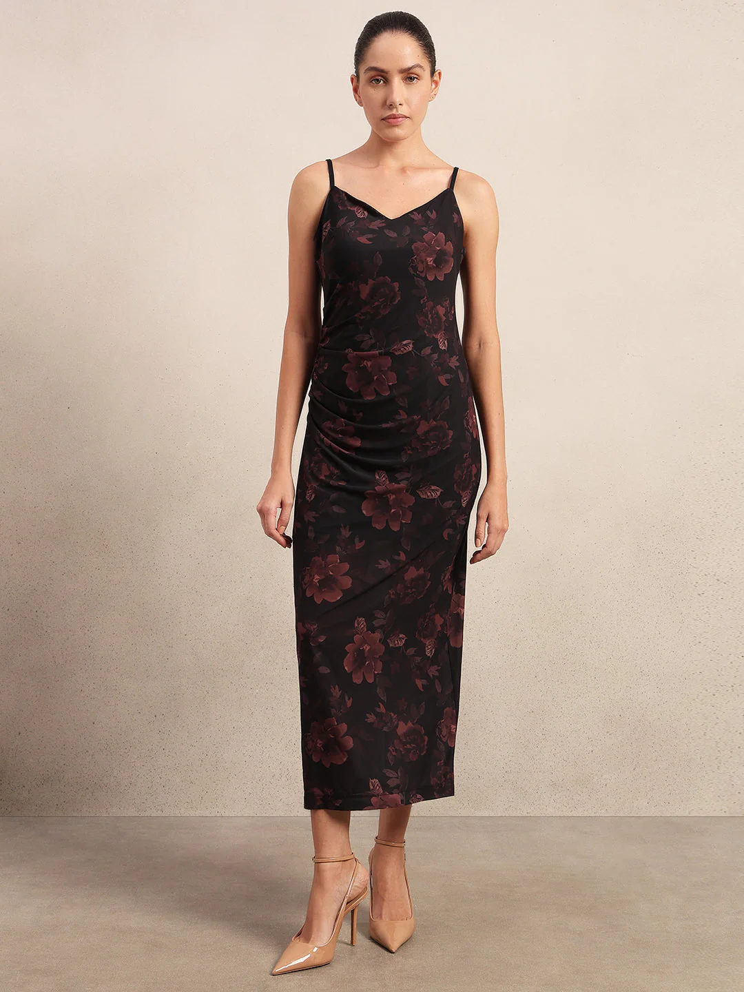Dark Red Floral Slip Dress - Image 2