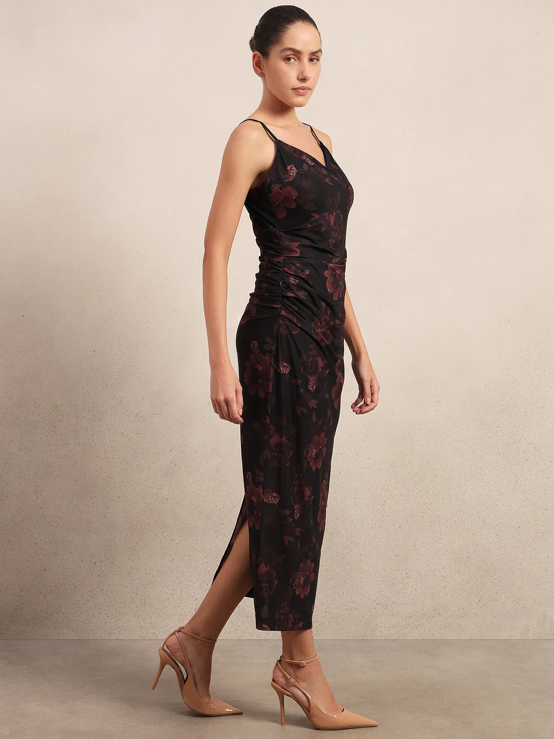 Dark Red Floral Slip Dress - Image 3