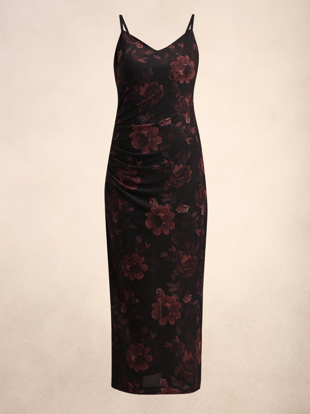 Dark Red Floral Slip Dress - Image 7