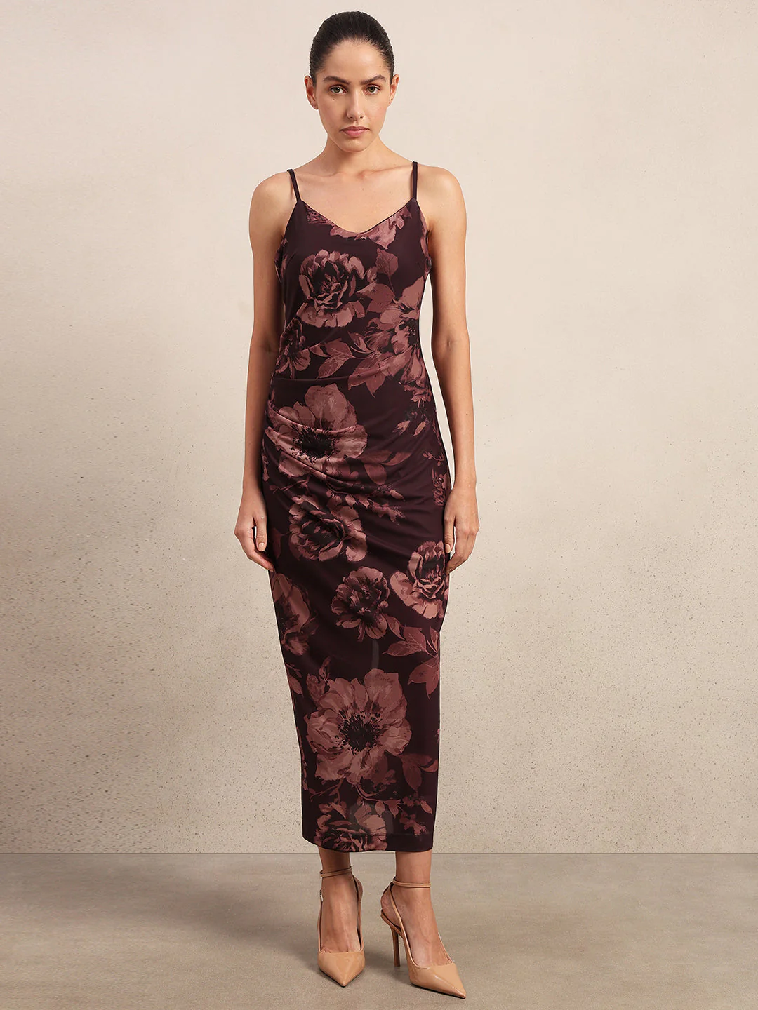 Maroon Floral Slip Dress - Image 2