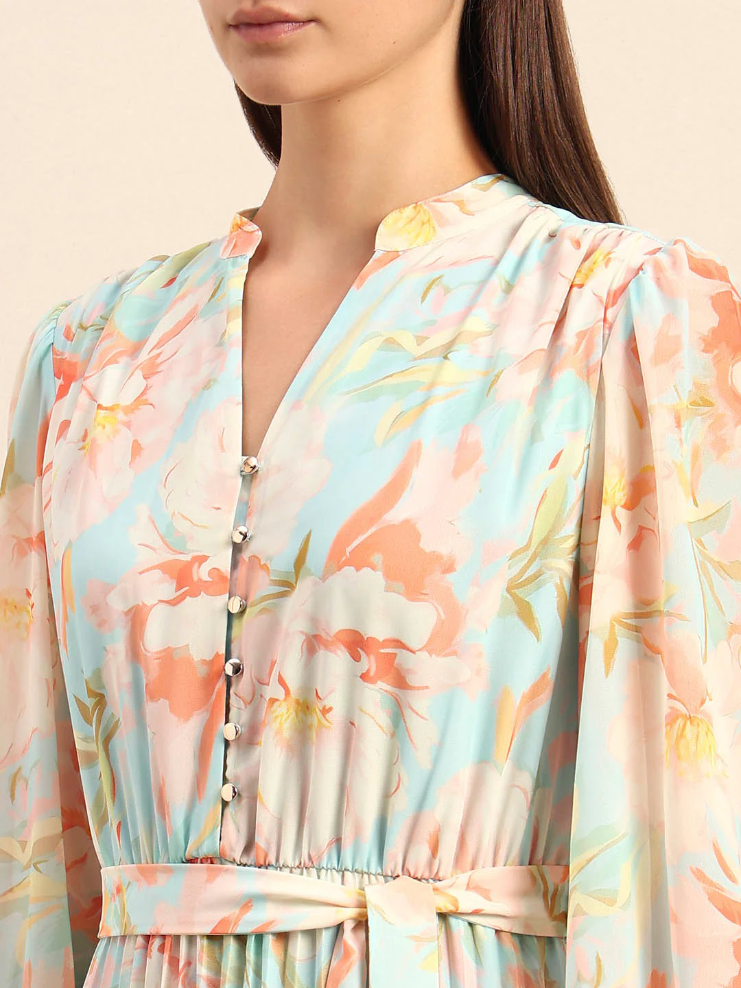 Floral Pleated Belted Dress - Image 6