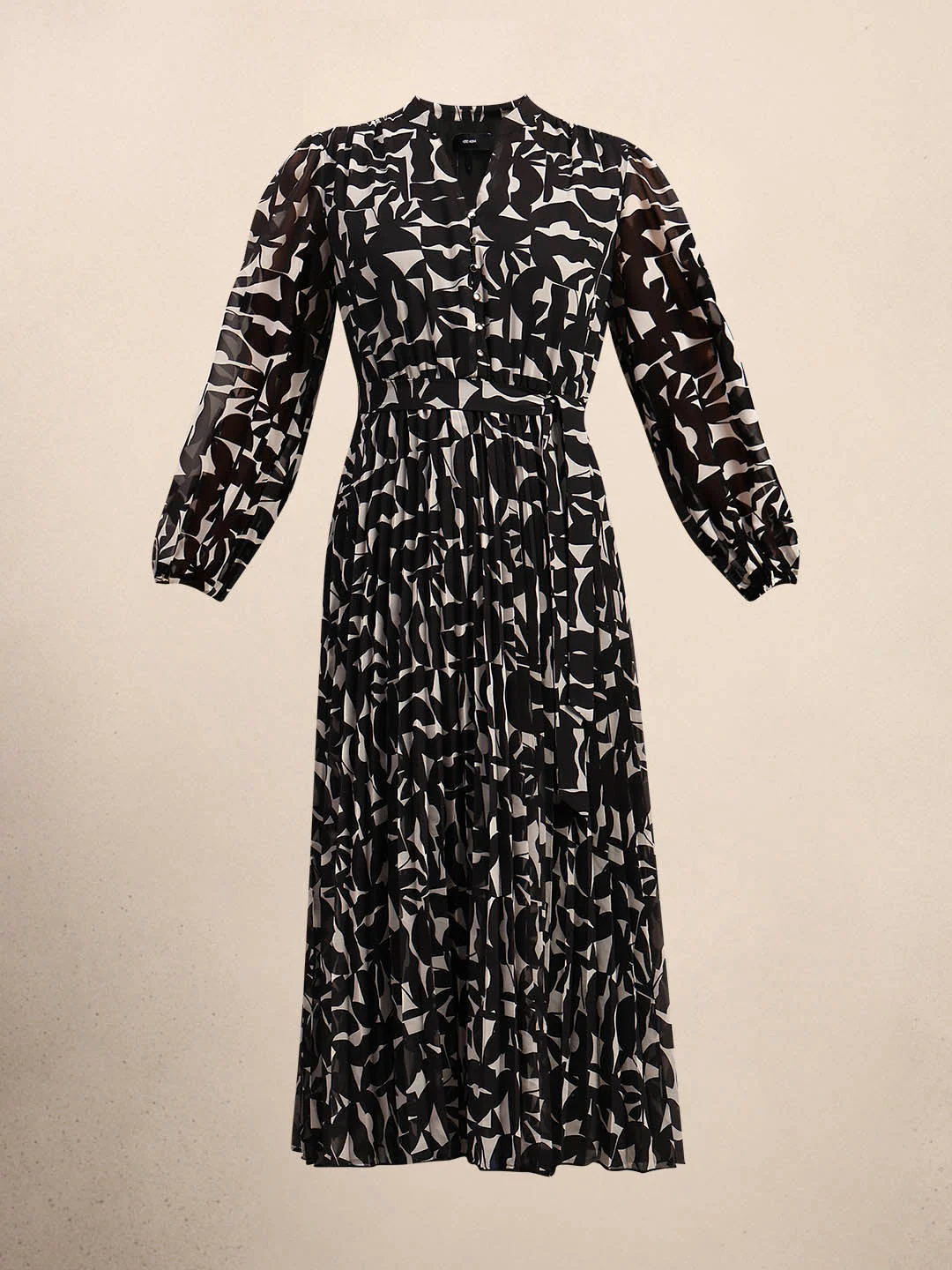 Black & White Floral Printed Midi Dress - Image 7