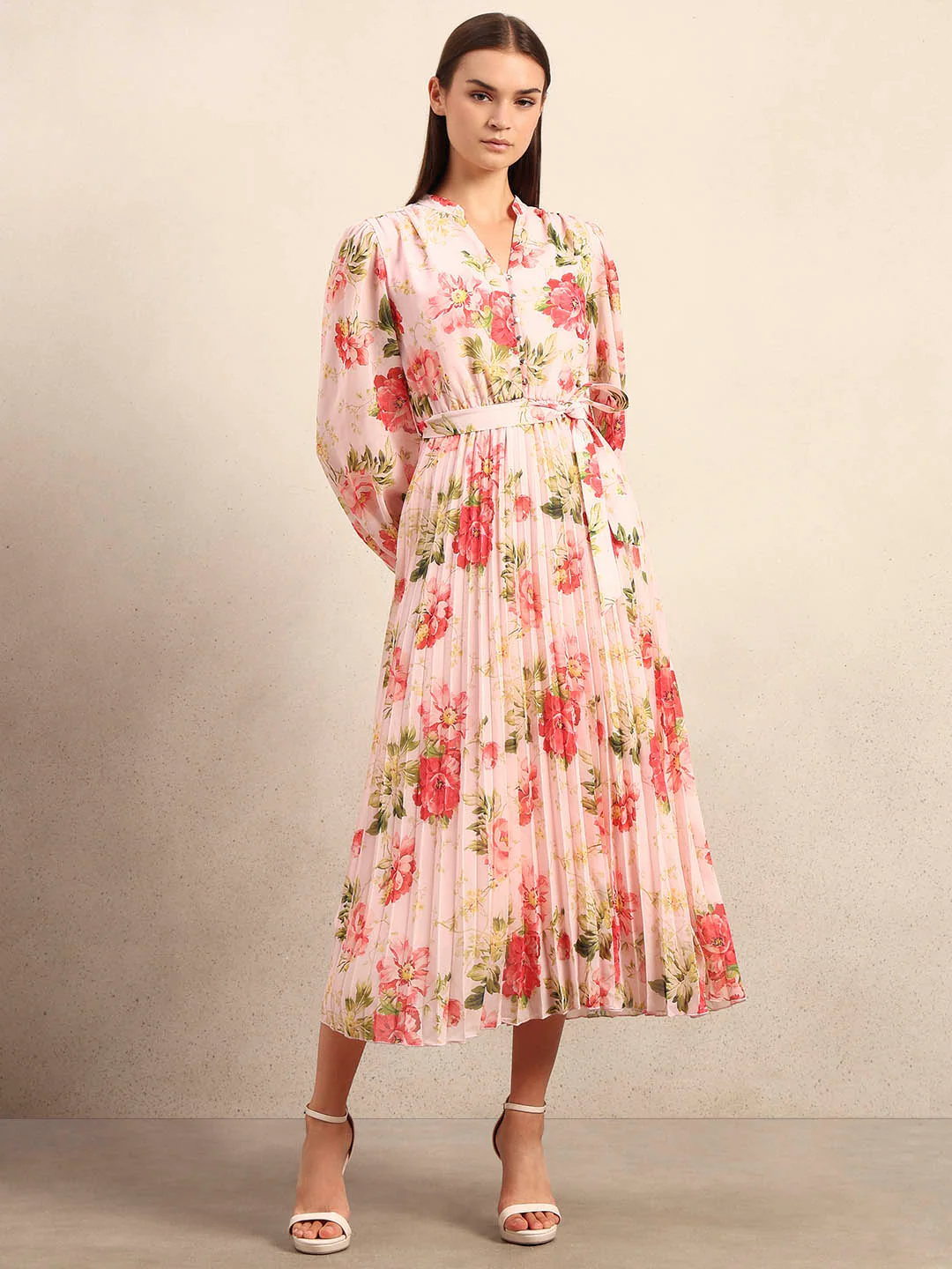 Floral Print Pleated Midi Dress - Image 2