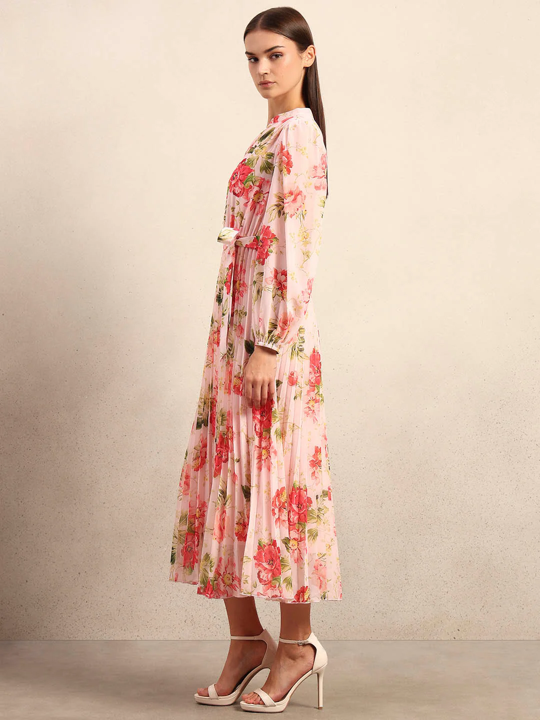 Floral Print Pleated Midi Dress - Image 3