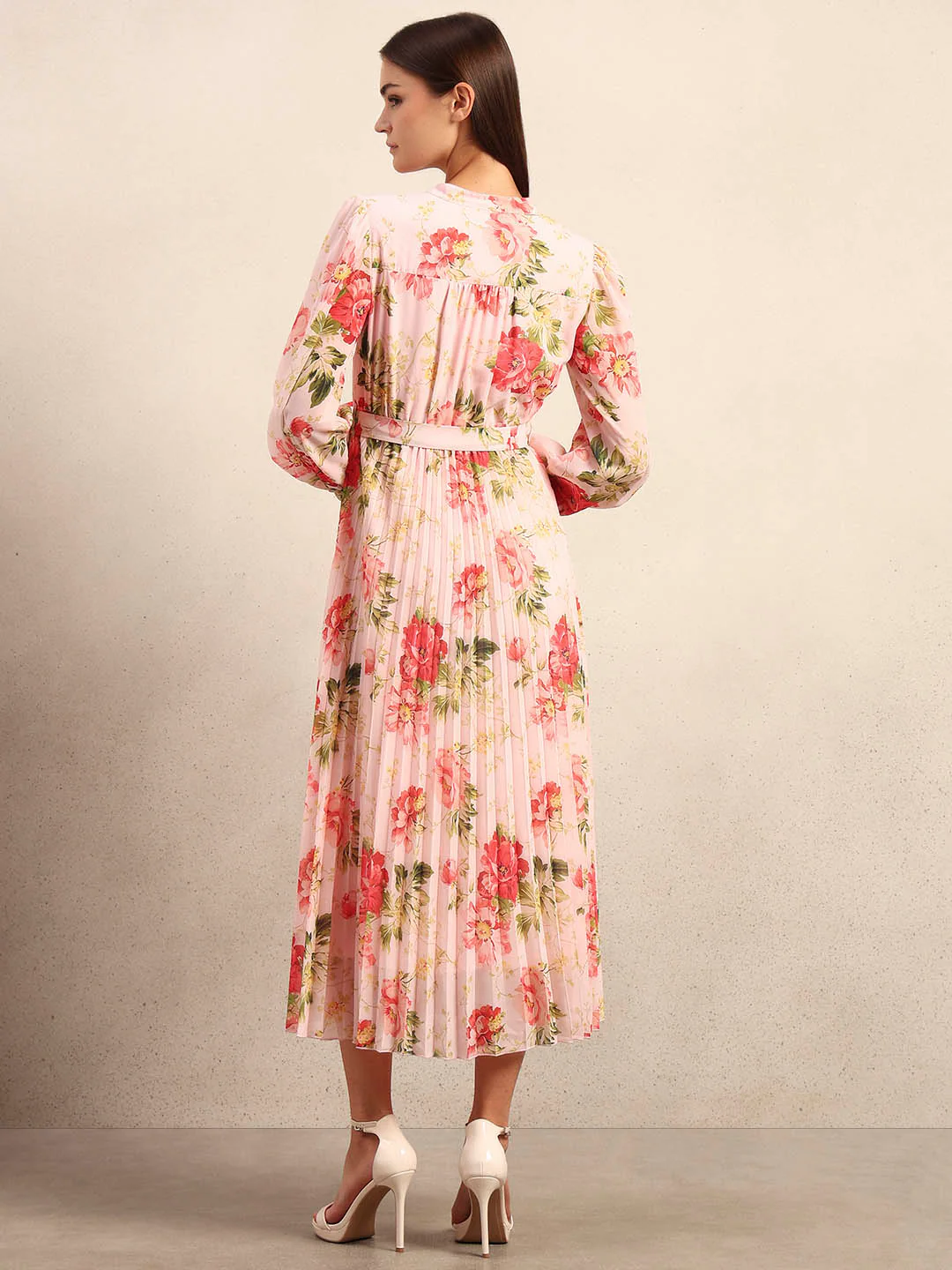 Floral Print Pleated Midi Dress - Image 4