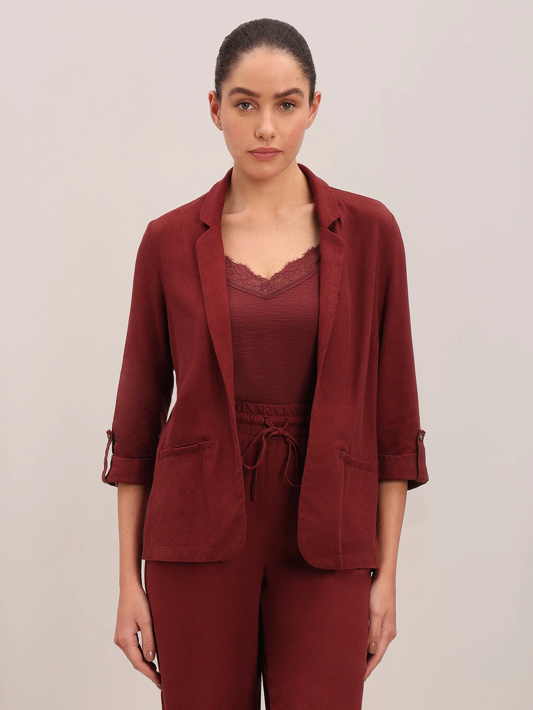 Dark Red Loose Fit Blazer - Image 2
