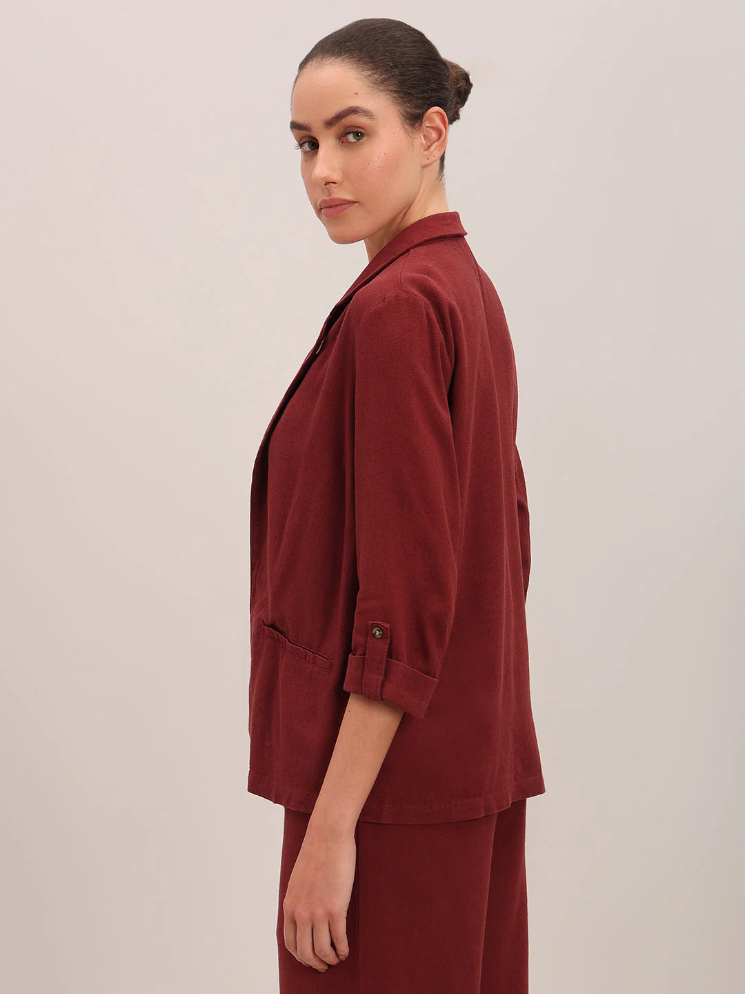 Dark Red Loose Fit Blazer - Image 3