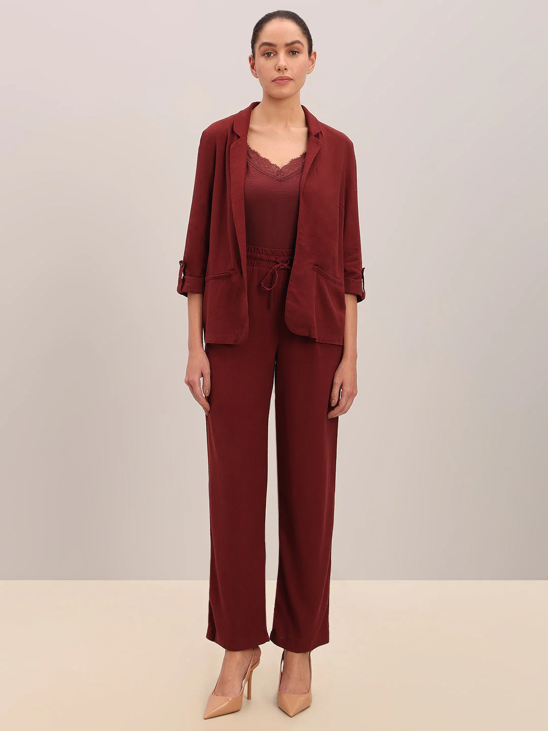 Dark Red Loose Fit Blazer - Image 5