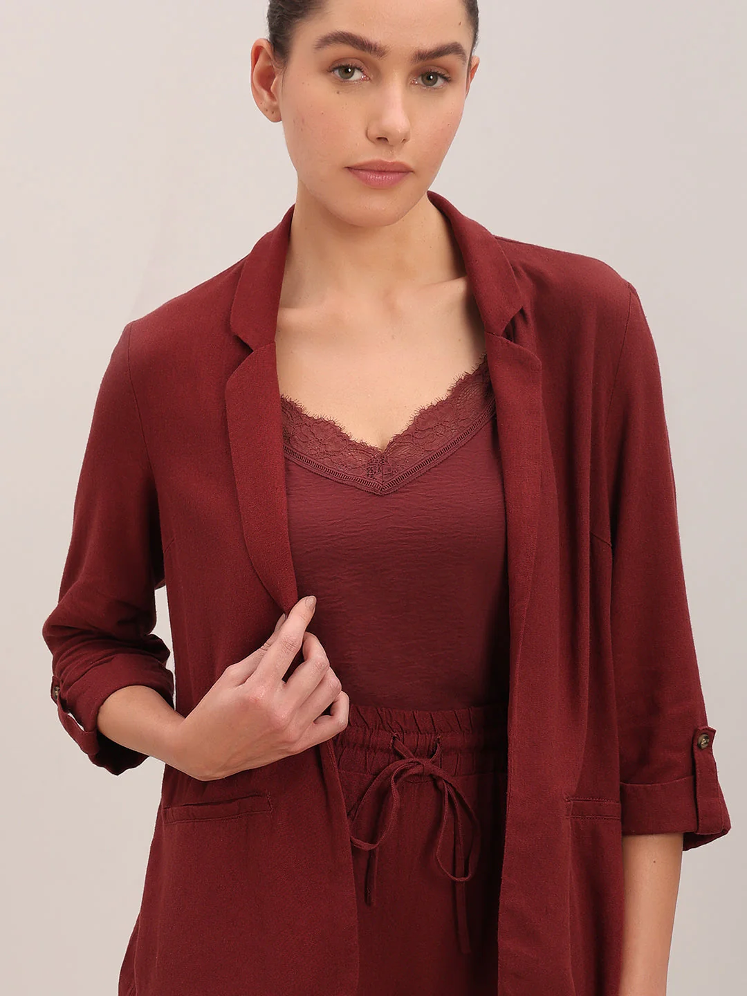 Dark Red Loose Fit Blazer - Image 6