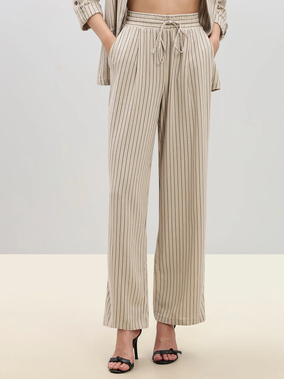 Striped High Rise Wide Leg Pants - Image 2