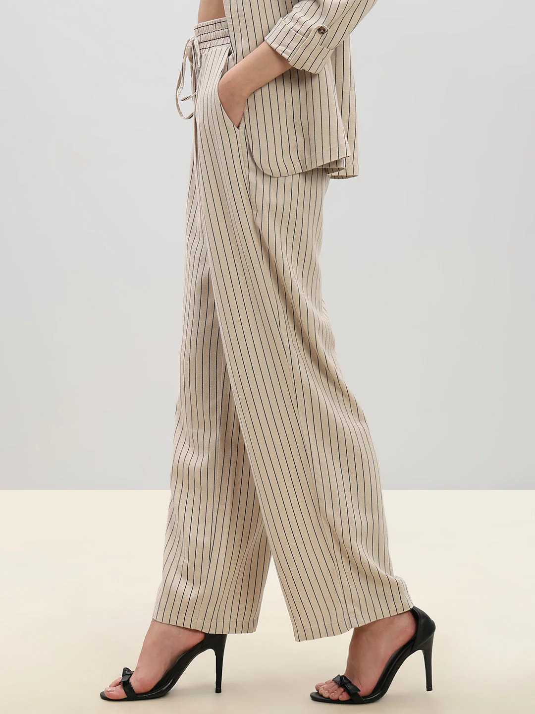 Striped High Rise Wide Leg Pants - Image 3