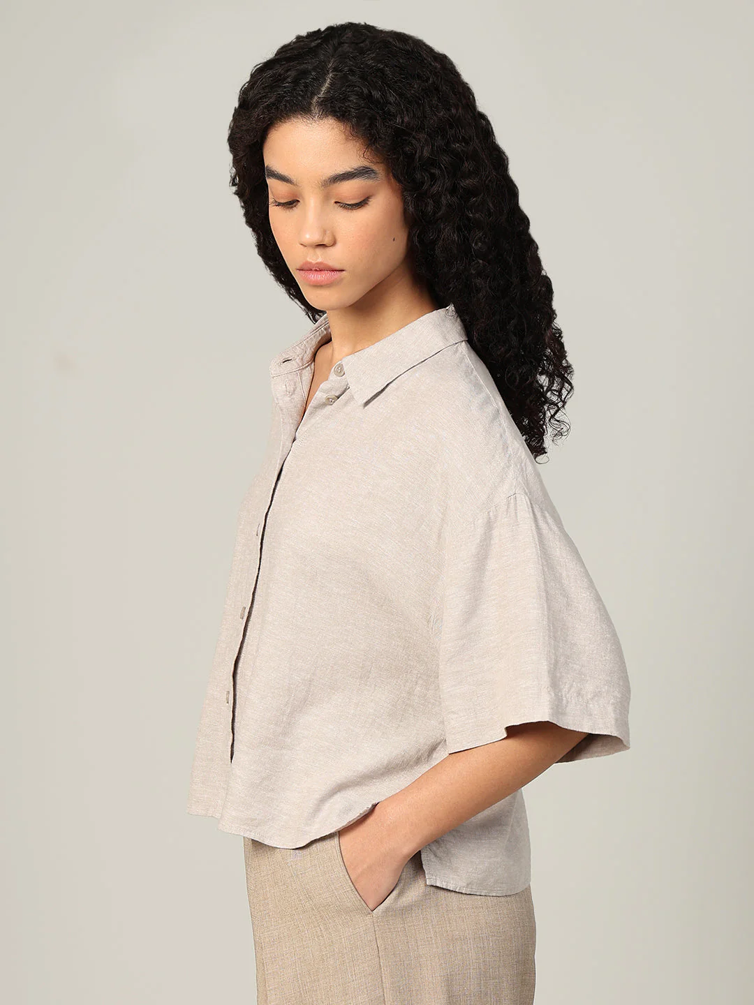 Linen Blend Short Sleeved Shirt - Image 3