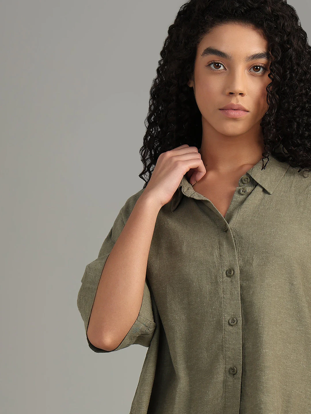 Linen Blend Short Sleeved Shirt - Green - Image 6