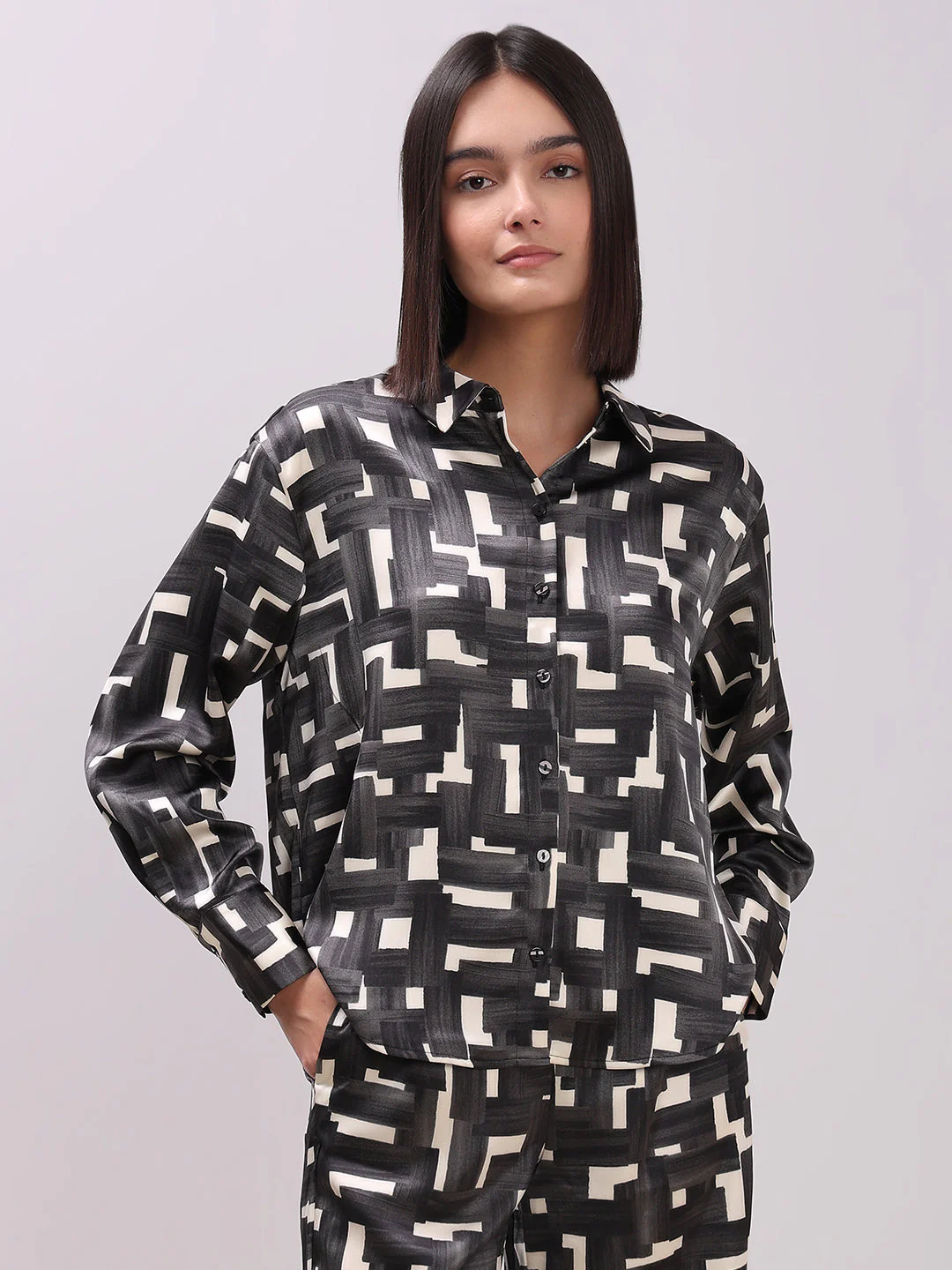 Geometric Print Button-Down Shirt - Image 2