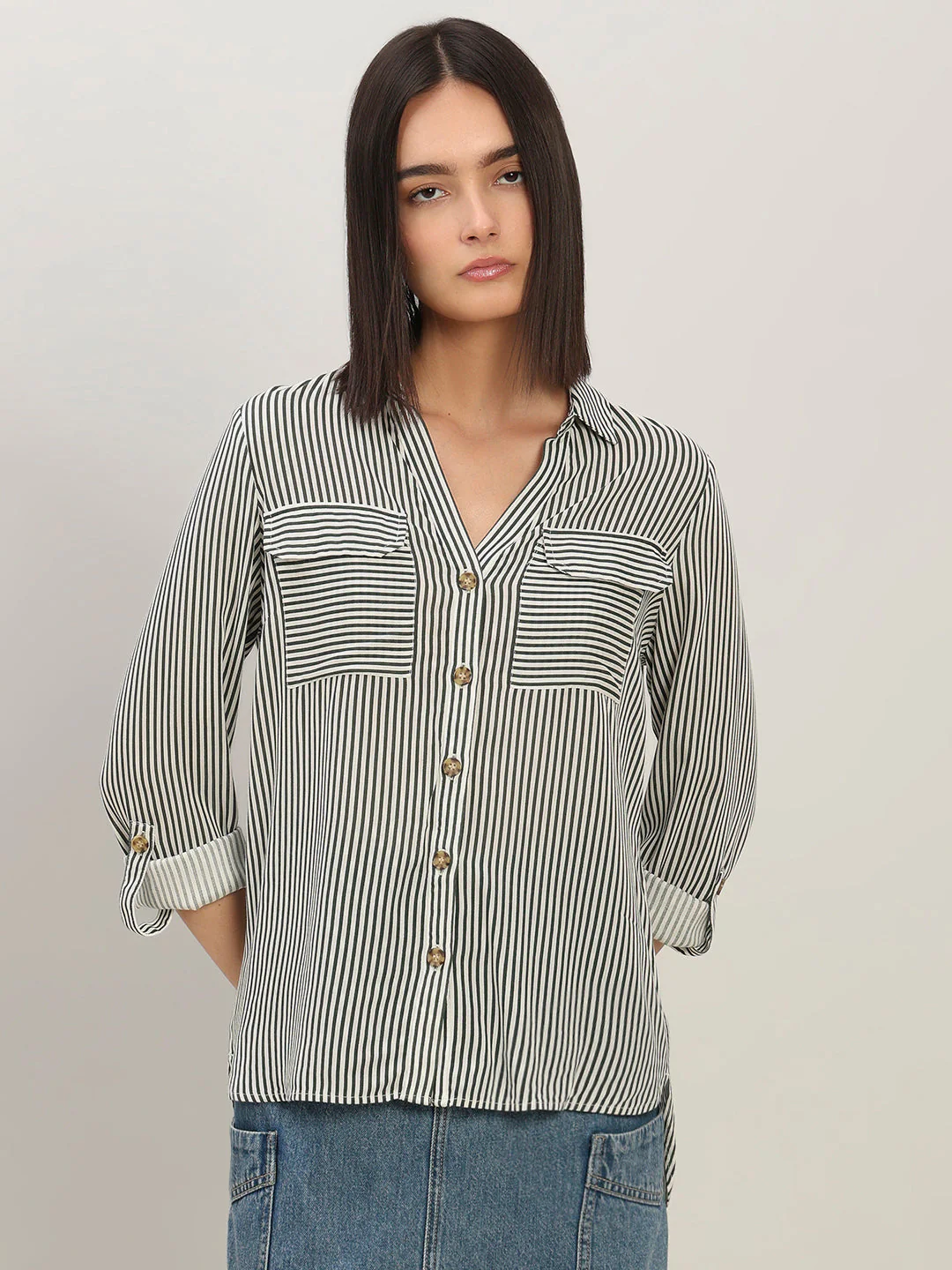 Striped Full Sleeves Shirt-White - Image 2