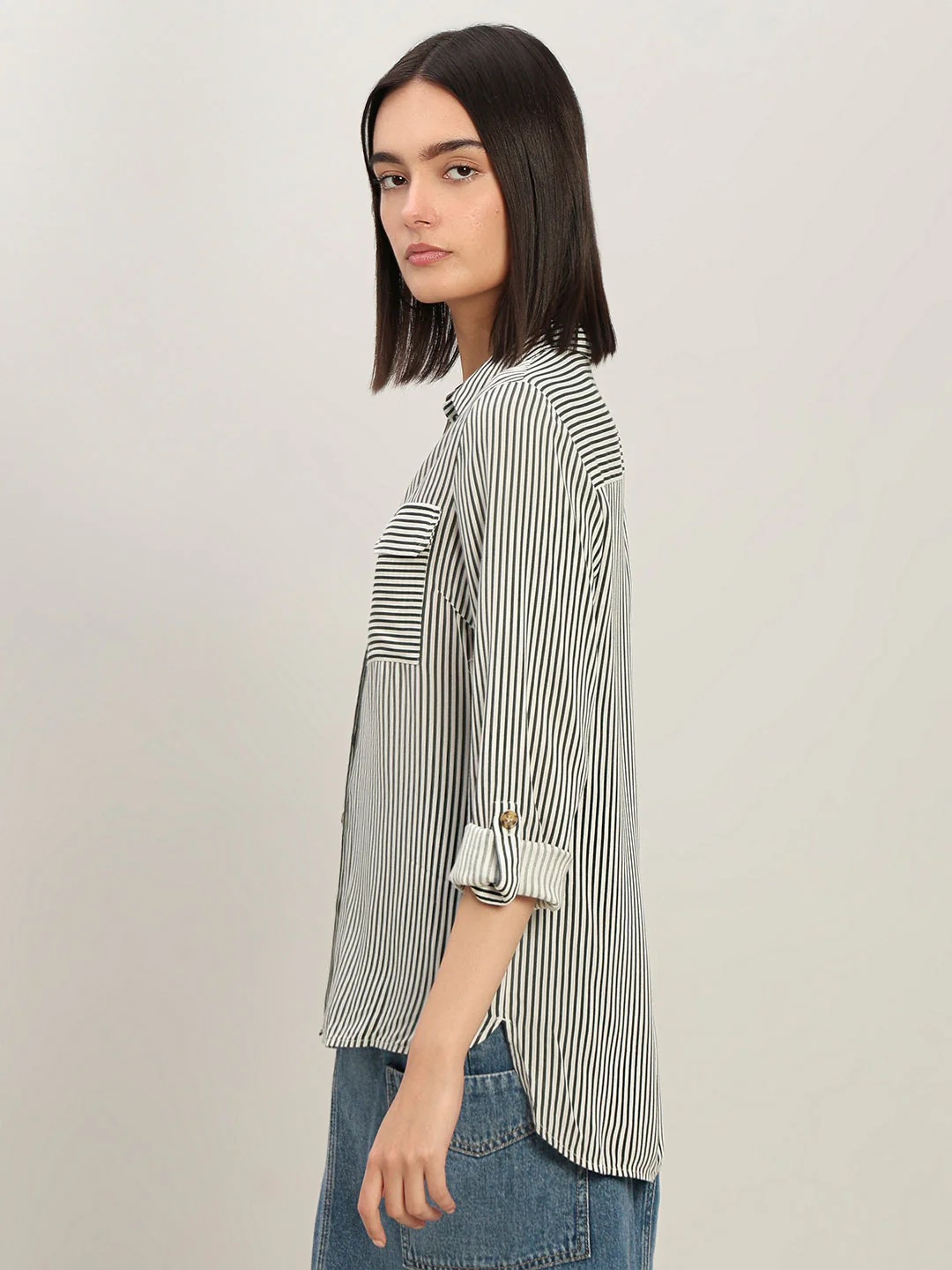 Striped Full Sleeves Shirt-White - Image 3