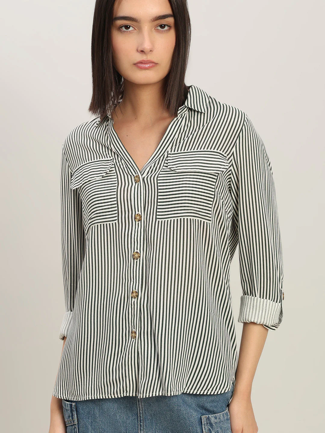 Striped Full Sleeves Shirt-White - Image 6