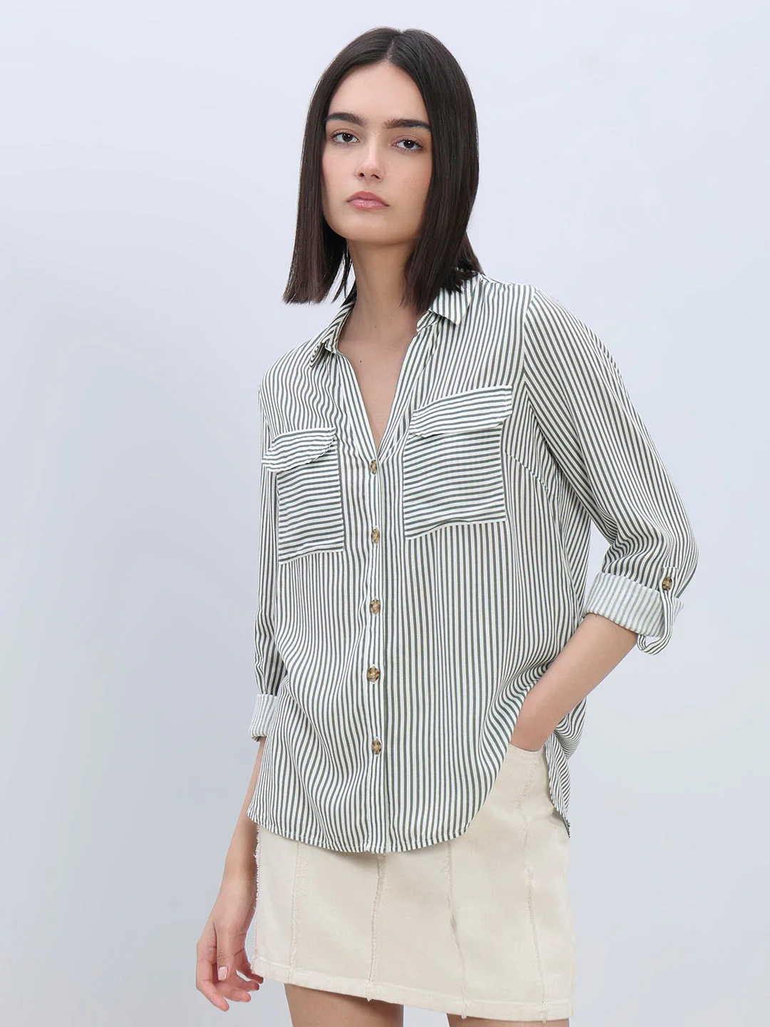 Striped Full Sleeves Shirt - Green - Image 2