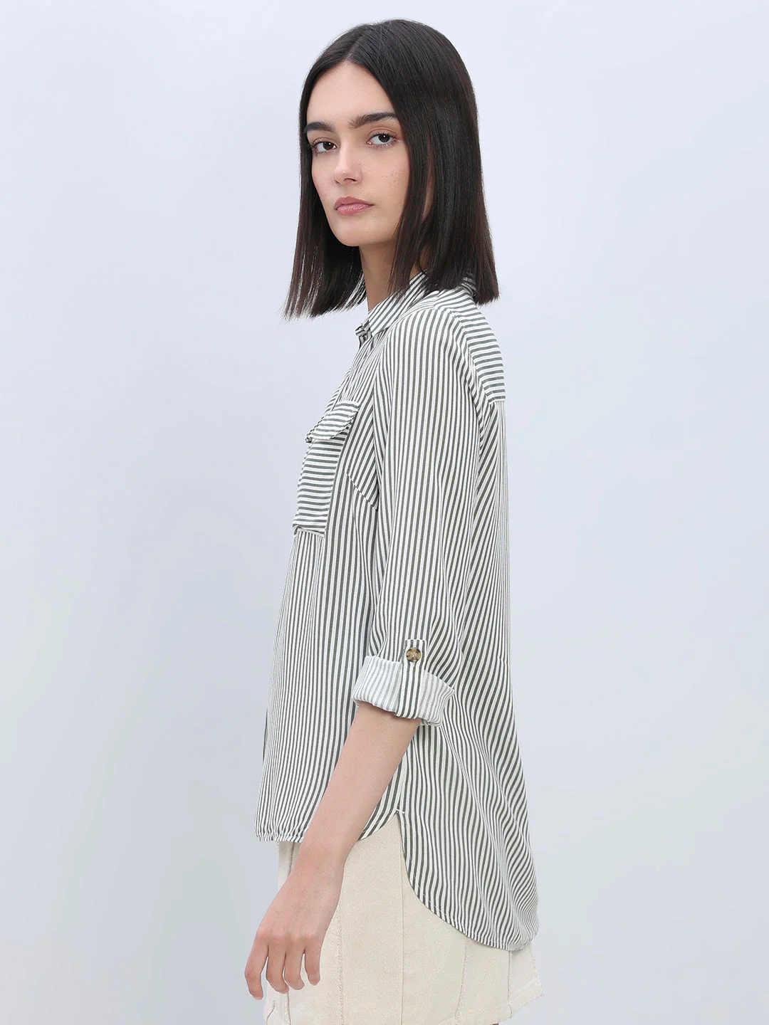 Striped Full Sleeves Shirt - Green - Image 3