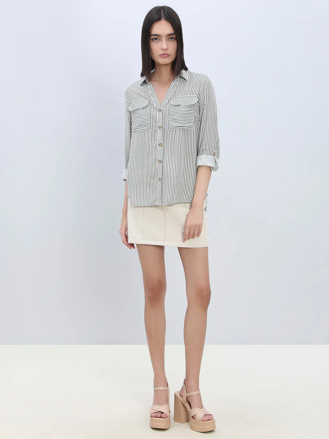 Striped Full Sleeves Shirt - Green - Image 5