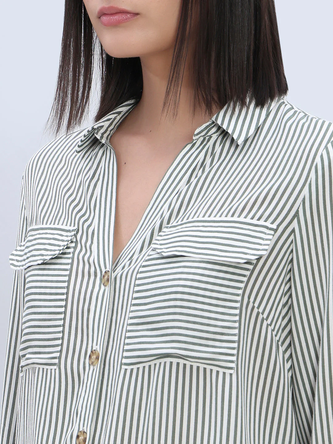 Striped Full Sleeves Shirt - Green - Image 8