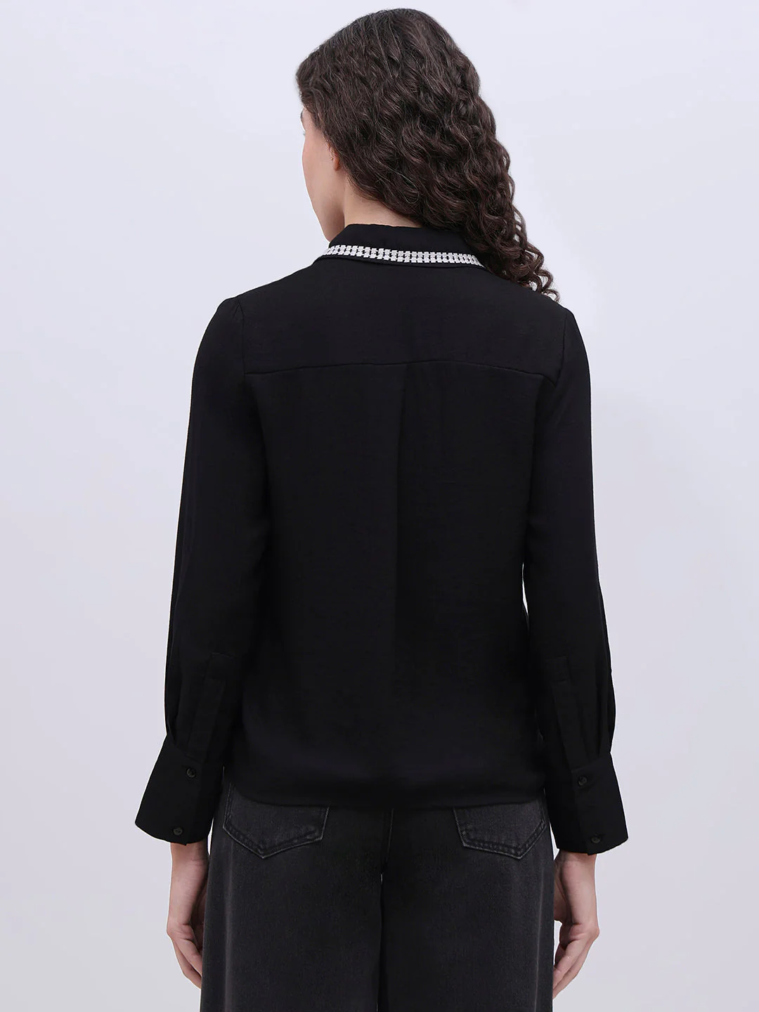 Embellished Trim Black Shirt - Image 4