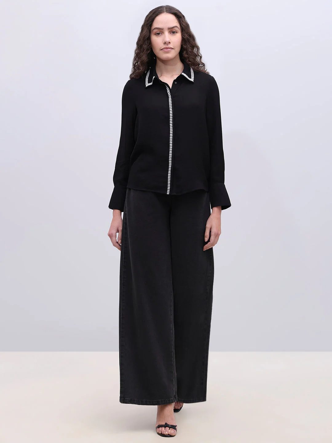 Embellished Trim Black Shirt - Image 5