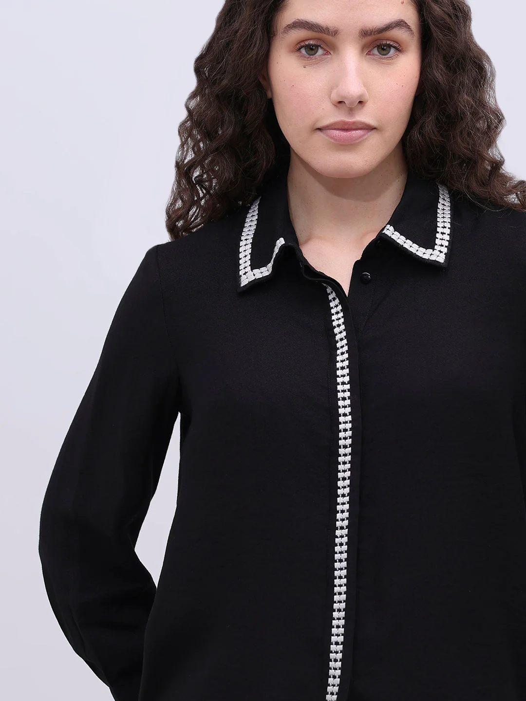 Embellished Trim Black Shirt - Image 6