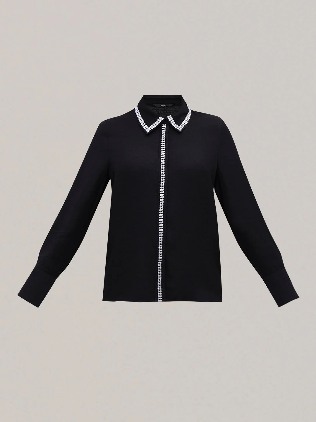 Embellished Trim Black Shirt - Image 7