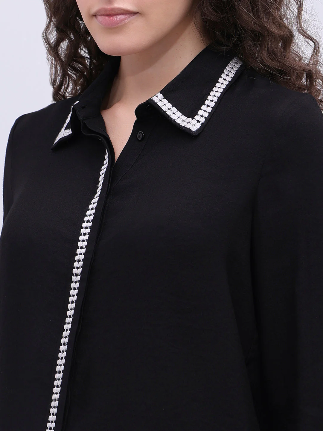 Embellished Trim Black Shirt - Image 8