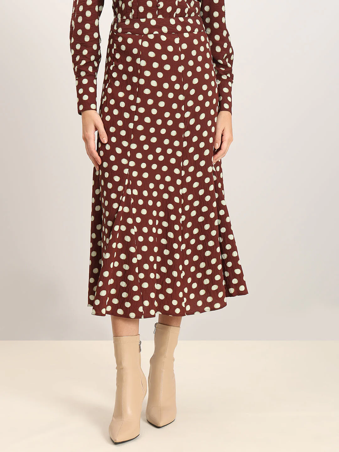 Brown Polka Dot Midi Skirt - Image 2