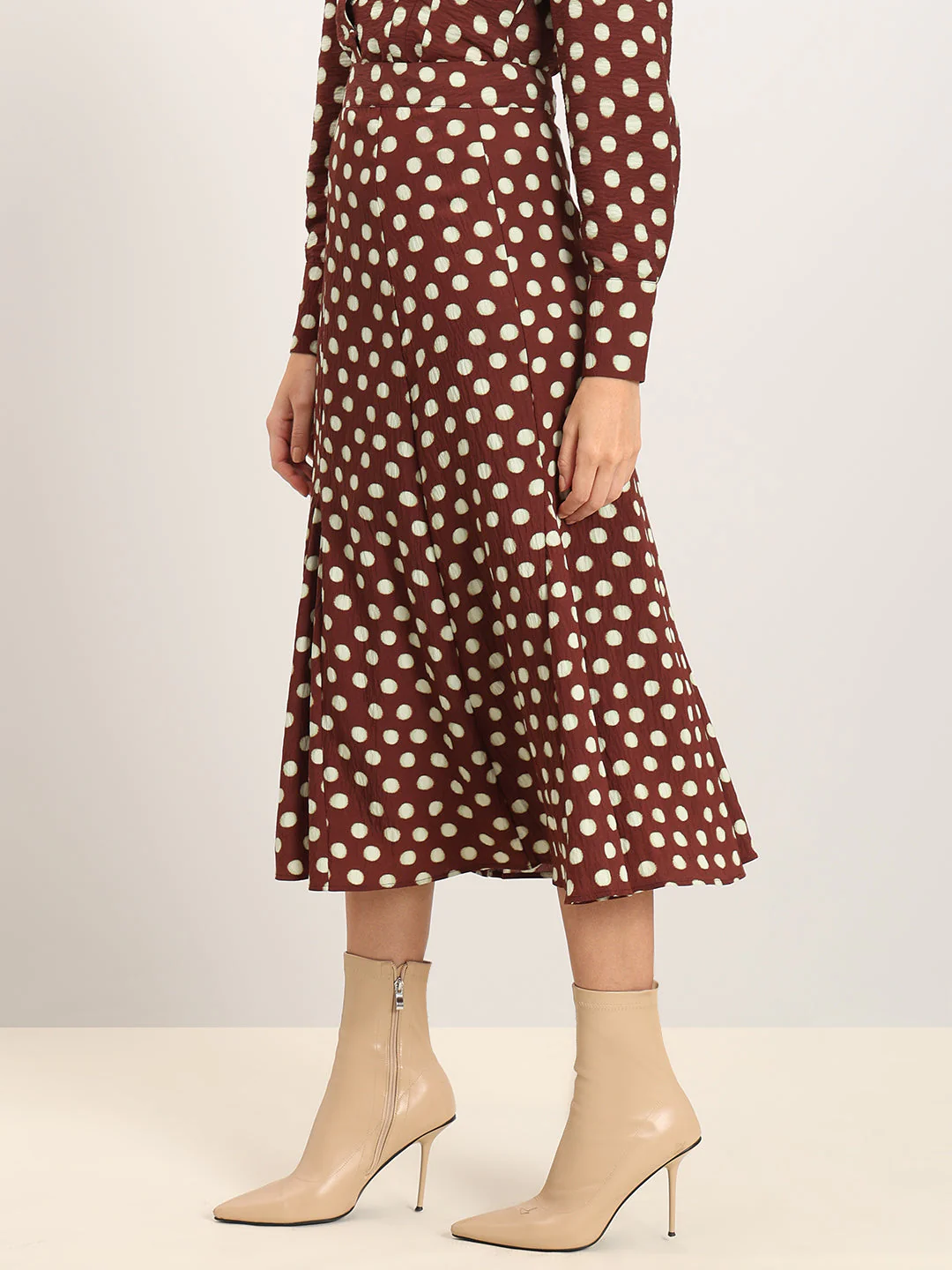 Brown Polka Dot Midi Skirt - Image 3