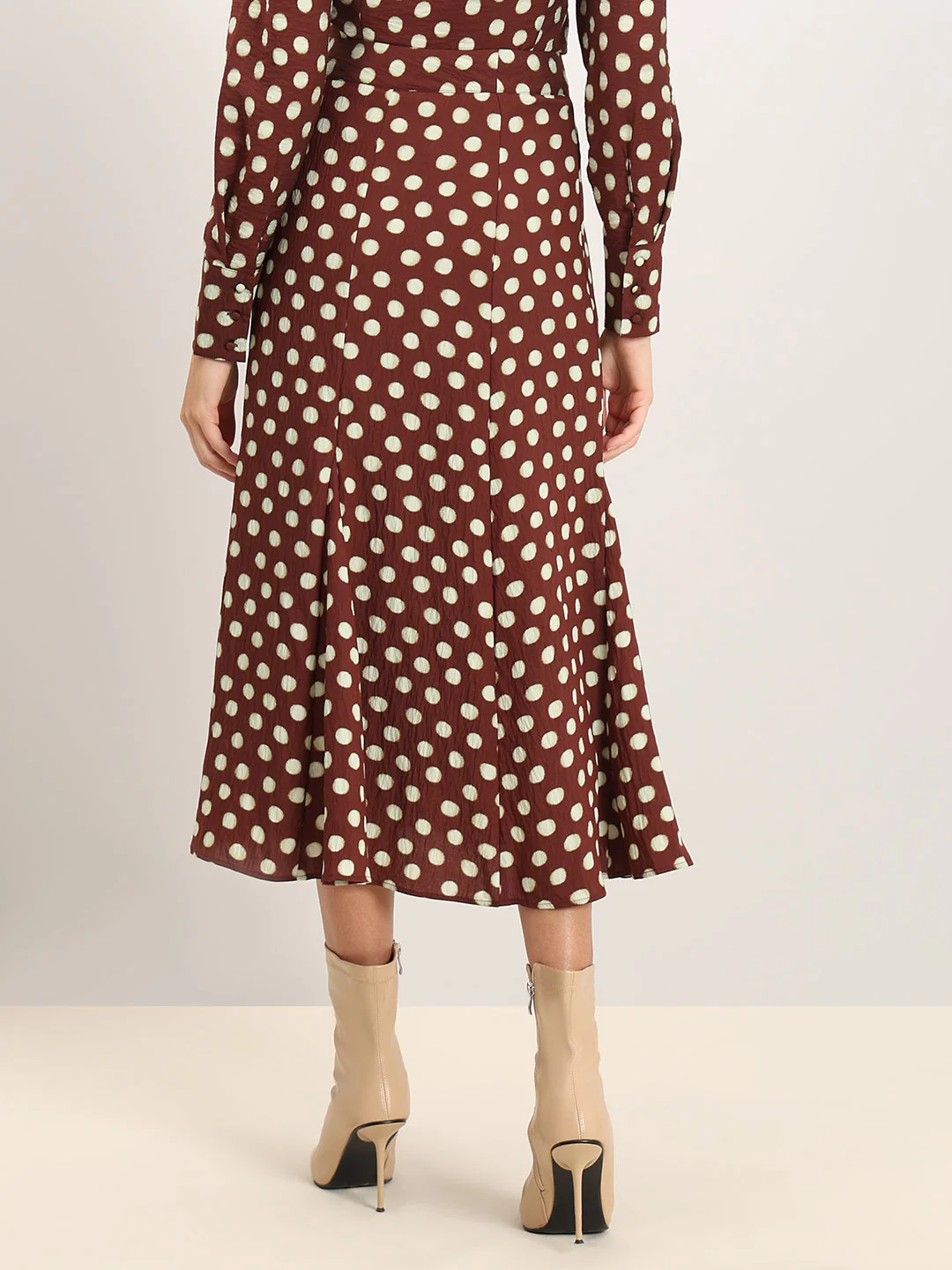 Brown Polka Dot Midi Skirt - Image 4