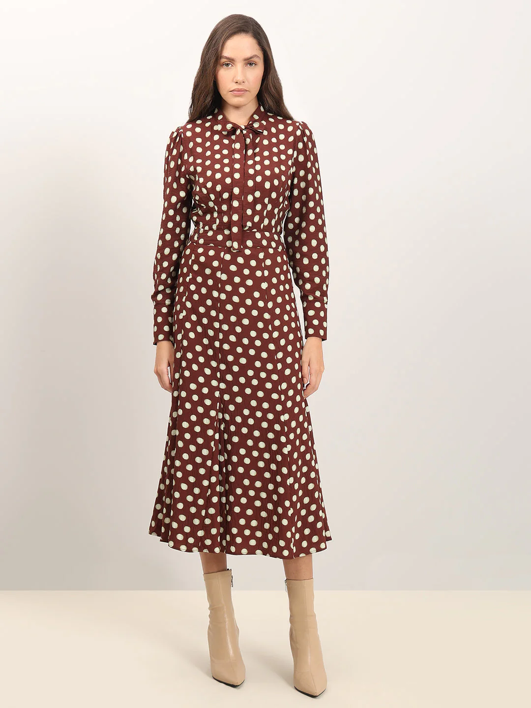 Brown Polka Dot Midi Skirt - Image 5