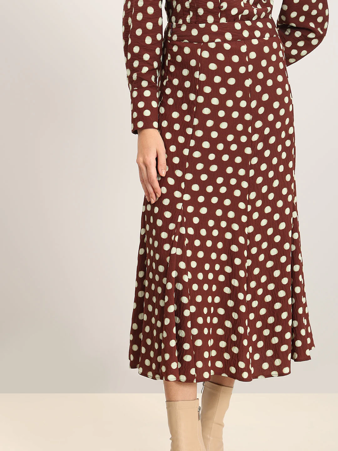 Brown Polka Dot Midi Skirt - Image 6