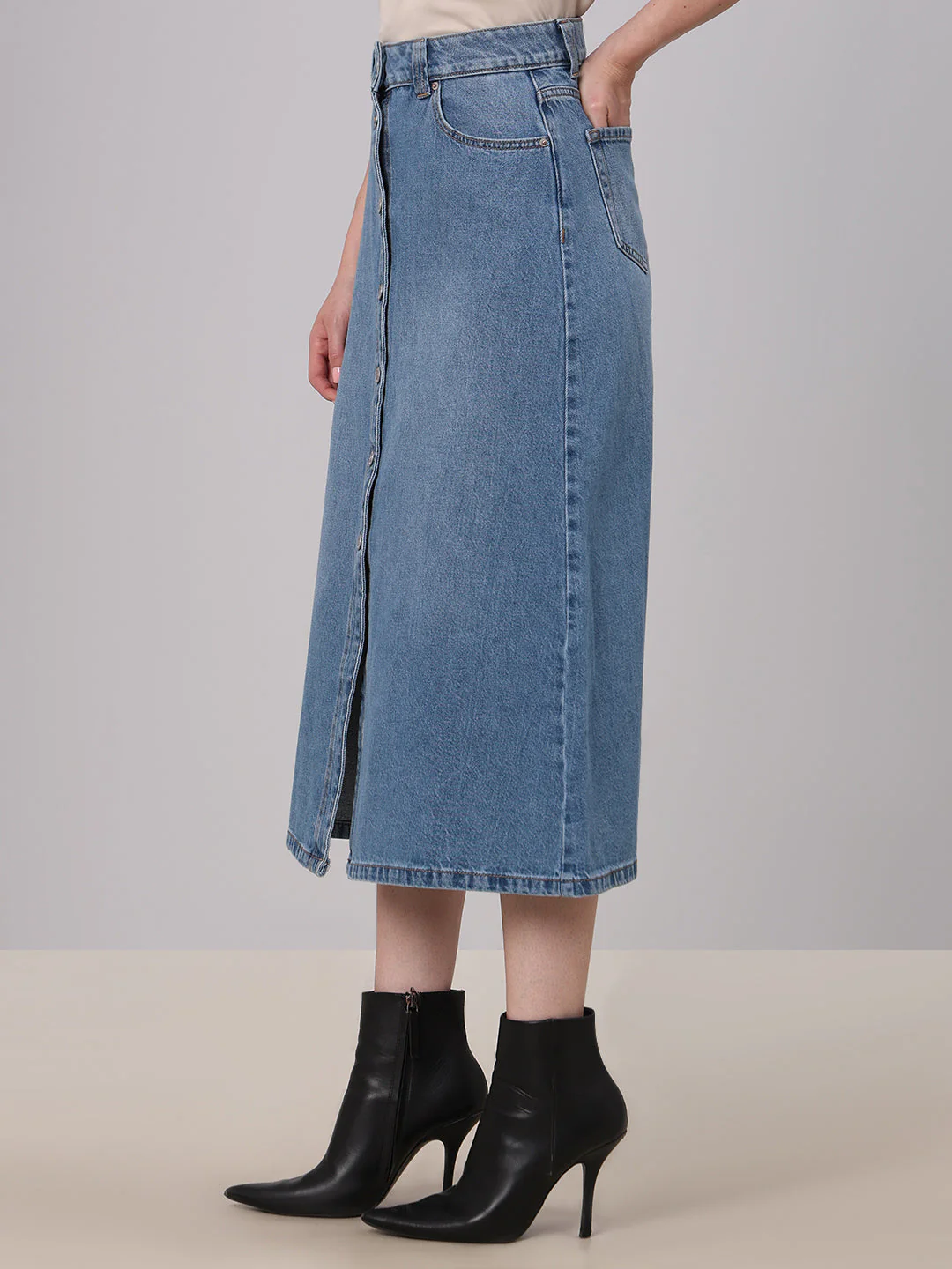 Blue Button-Front Denim Skirt - Image 3