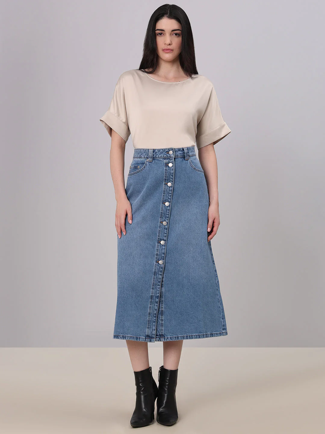 Blue Button-Front Denim Skirt - Image 5